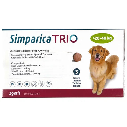 Zoetis Simparica Trio Tick & Flea Control Tablet for Dogs 20–40kg