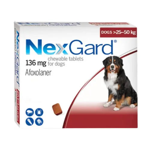 NexGard Afoxolaner 136mg Chewable Flea & Tick Tablet for Dogs 25–50kg