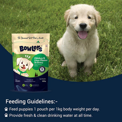 Bowlers Chicken and Liver Recipe in Gravy Puppy Dog Wet Food Pack 5+1