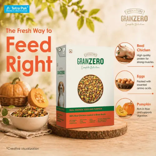 Grain Zero Dog Fresh Food Tetra Pak Real Chicken, Egg & Pumpkin for Adult & Puppy (150g)