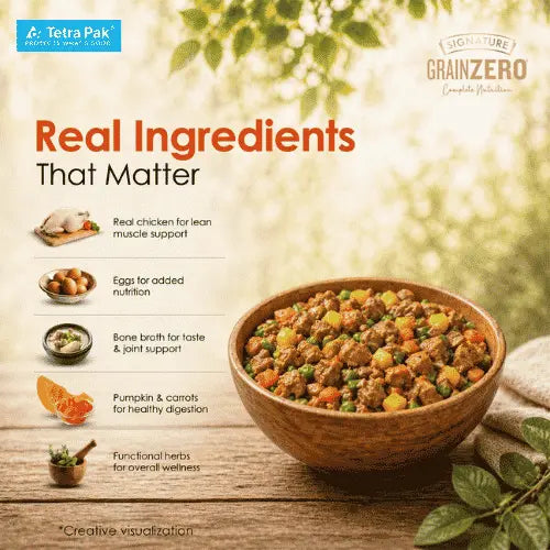 Grain Zero Dog Fresh Food Tetra Pak Real Chicken, Egg & Pumpkin for Adult & Puppy (150g)