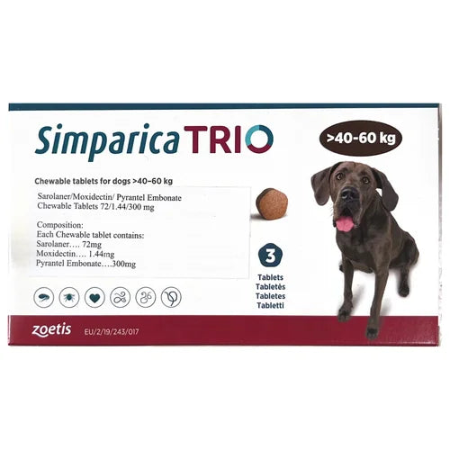 Zoetis Simparica Trio Tick & Flea Control Tablet for Dogs 40–60kg