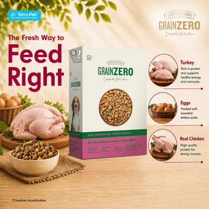 Grain Zero Dog Fresh Food Tetra Pak Real Chicken & Turkey for Adult & Puppy (150g)