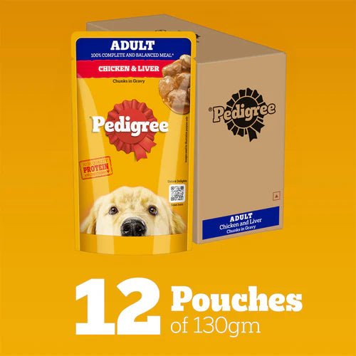 Pedigree Chicken and Liver Chunks in Gravy Adult Dog Wet Food (130g)